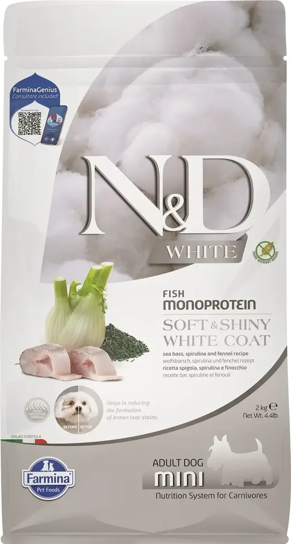 N&D white, zeebaars, spirulina&venkel