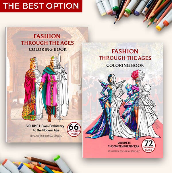Historical illustrations of clothing for coloring, Fashion history gift, 