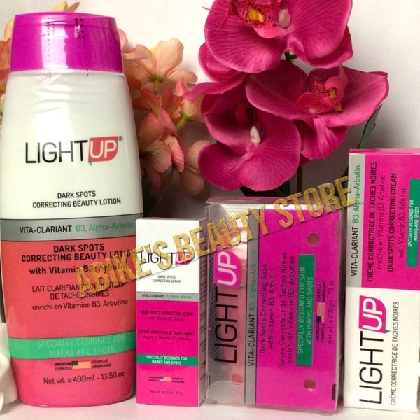 LightUp dark spots correcting Beauty lotion, serum, soap and tube