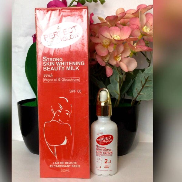 PERFECT GLOW STRONG SKIN WHITENING GLUTATHION BEAUTY MILK SPF60 & 2IN1 SERUM SET