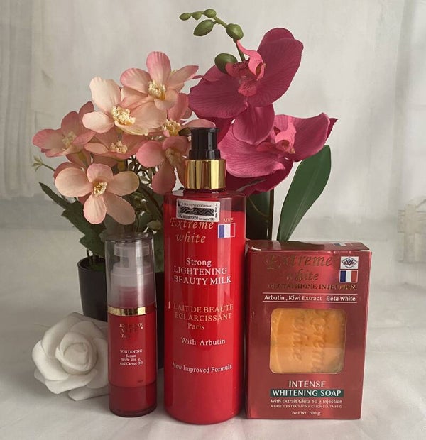 Extreme White With Arbutin Strong Milk 300ml, Serum 50ml, Soap 200g 3in1 Set