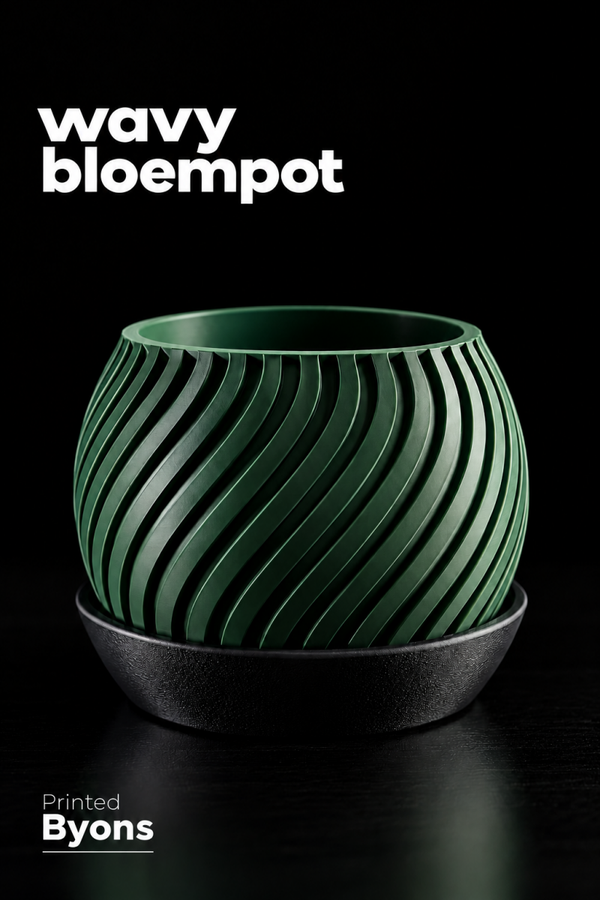 Wavy Bloempot – Dark Green & Black