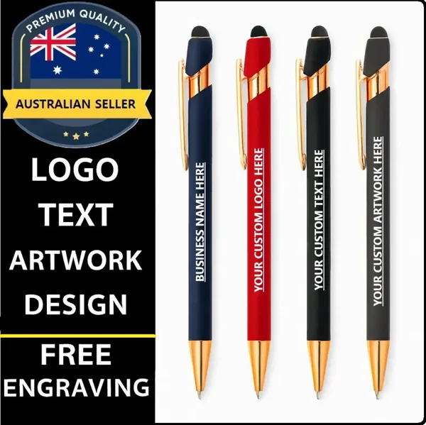 Soft touch Pens with stylus - Free Engraving