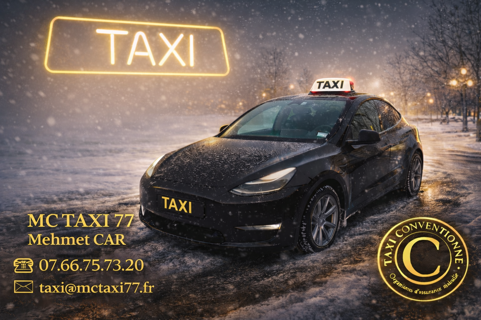 Tesla Model Y noire de MC TAXI 77