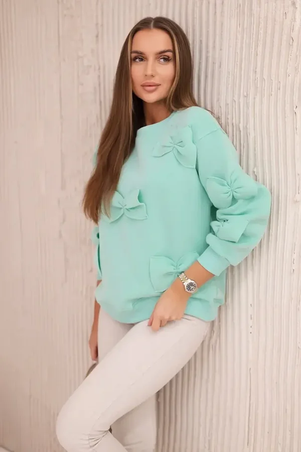Bluza z ozdobnymi kokardami (miętowa)