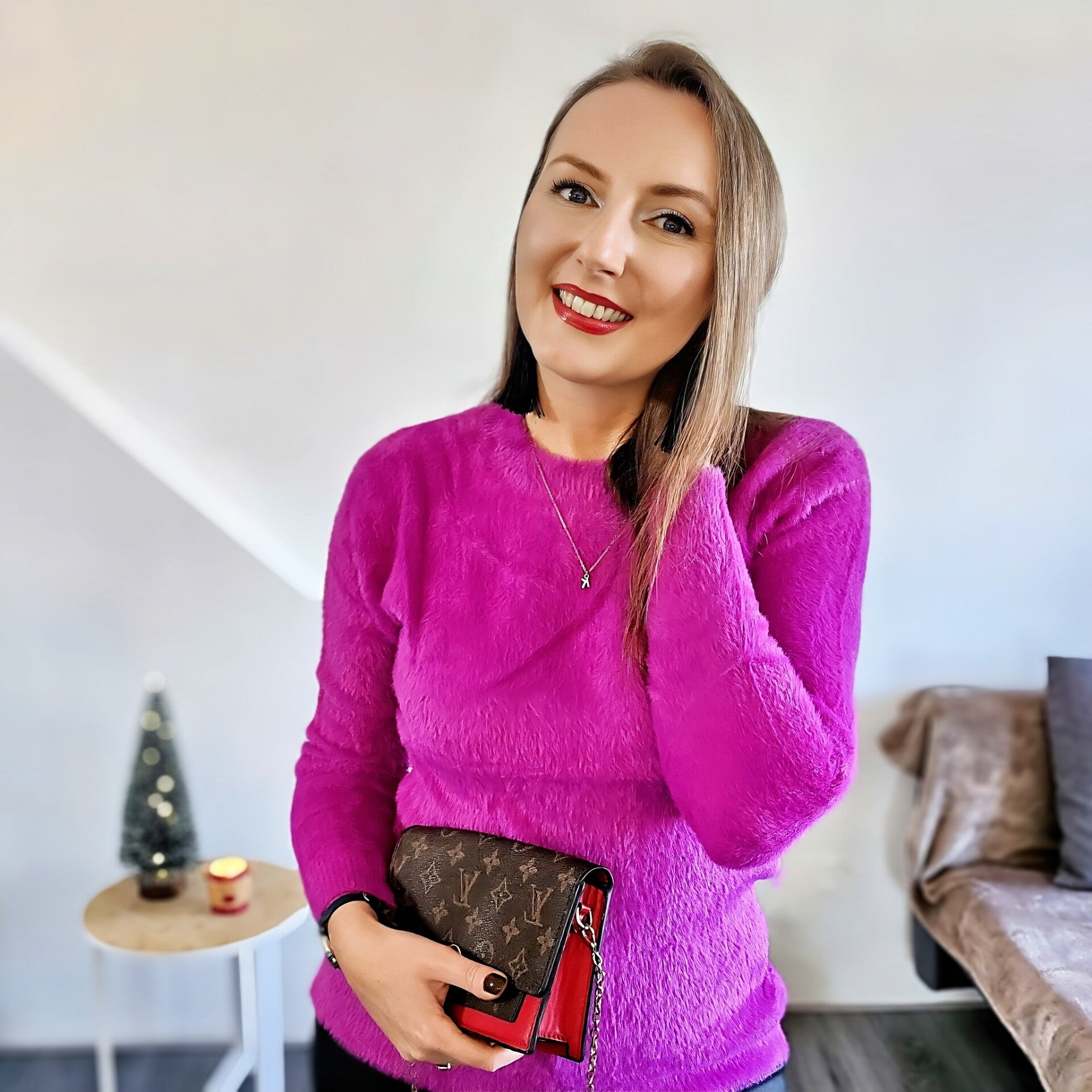 Sweter z włosem alpaka ciemny fioletowy