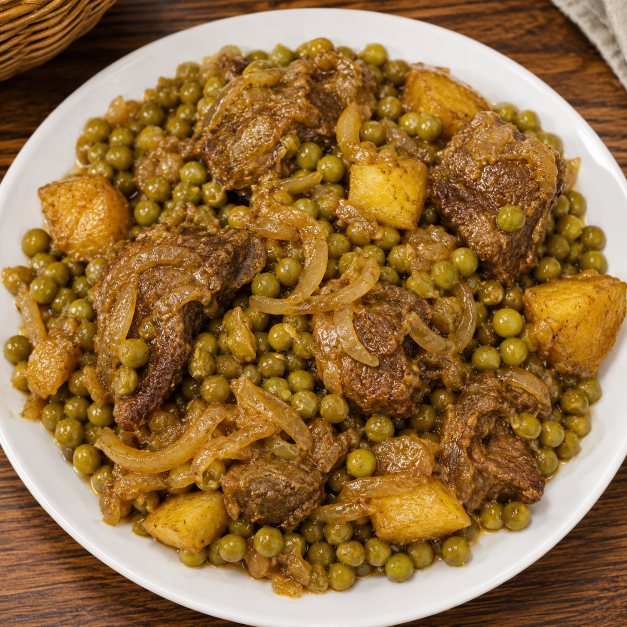 Viande sauce Oignon petit pois