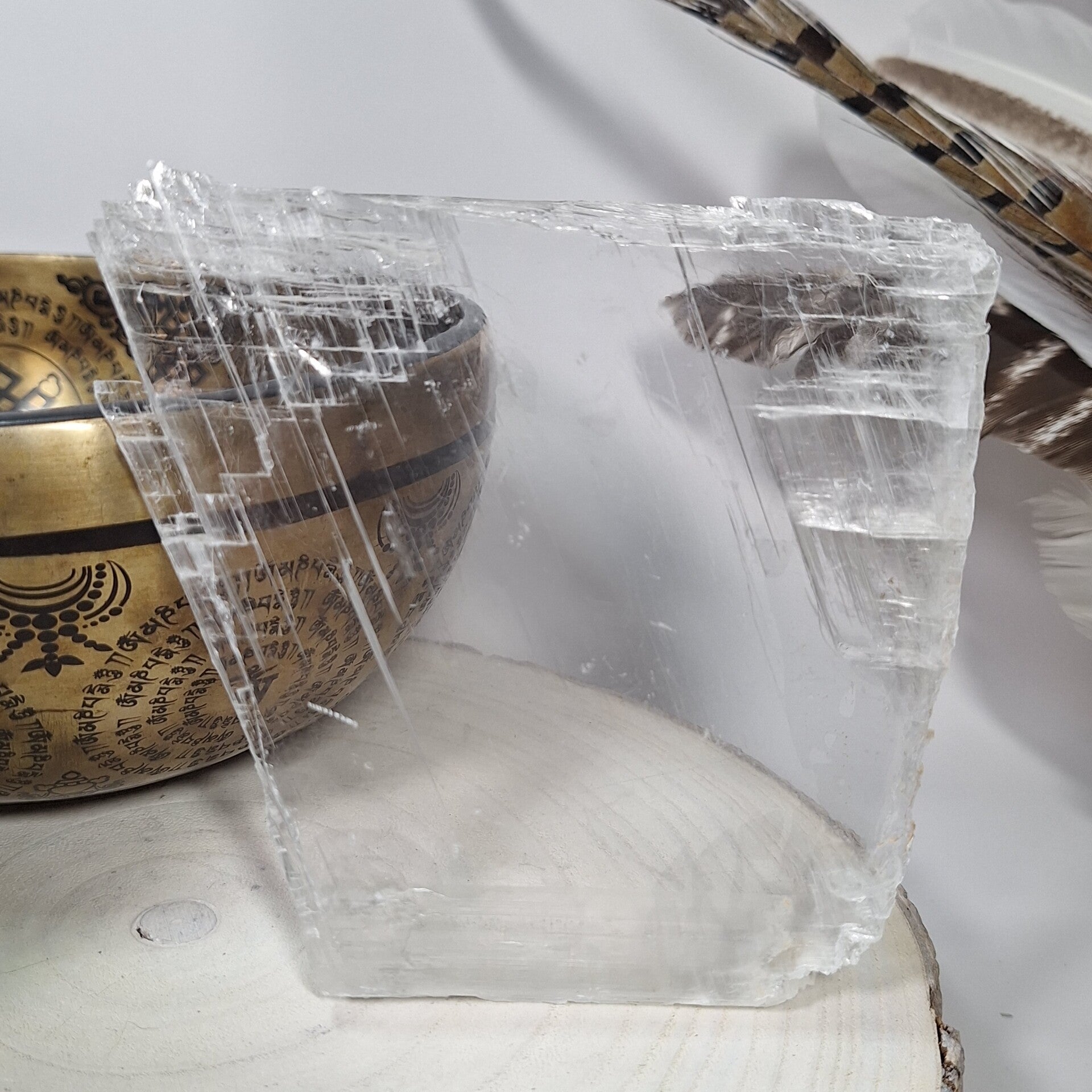 Mariaglas. Prachtige grote super heldere seleniet plak / schijf. Ideaal om andere stenen mee te reinigen en op te laden