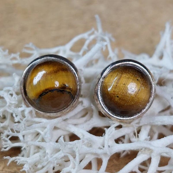 Tijgeroog 925 zilveren oorknopjes / studs met prachtige "flash"