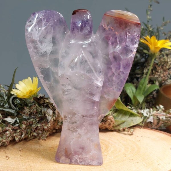 Agaat met Amethist Engel 11cm, prachtig exemplaar met 🌈