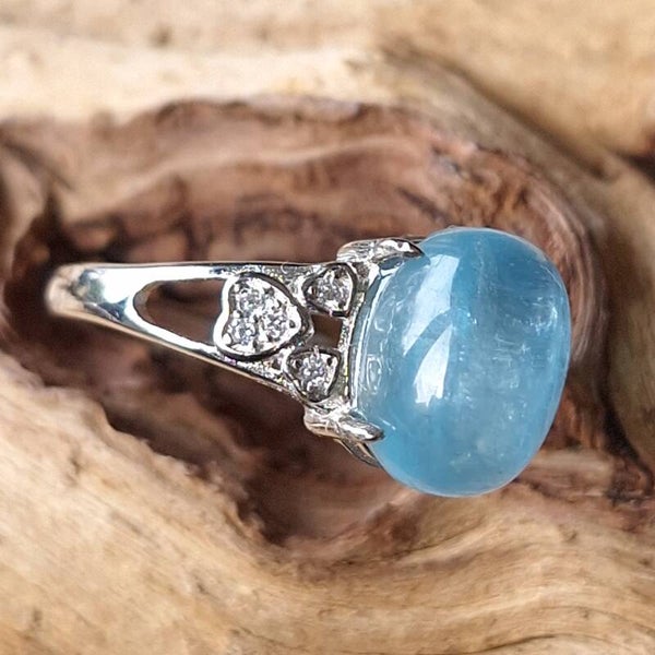 Aquamarijn ring, 925 zilver.
