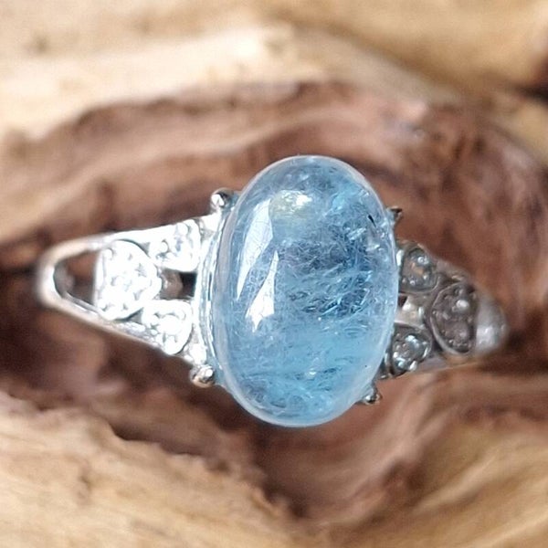 Aquamarijn ring, 925 zilver.