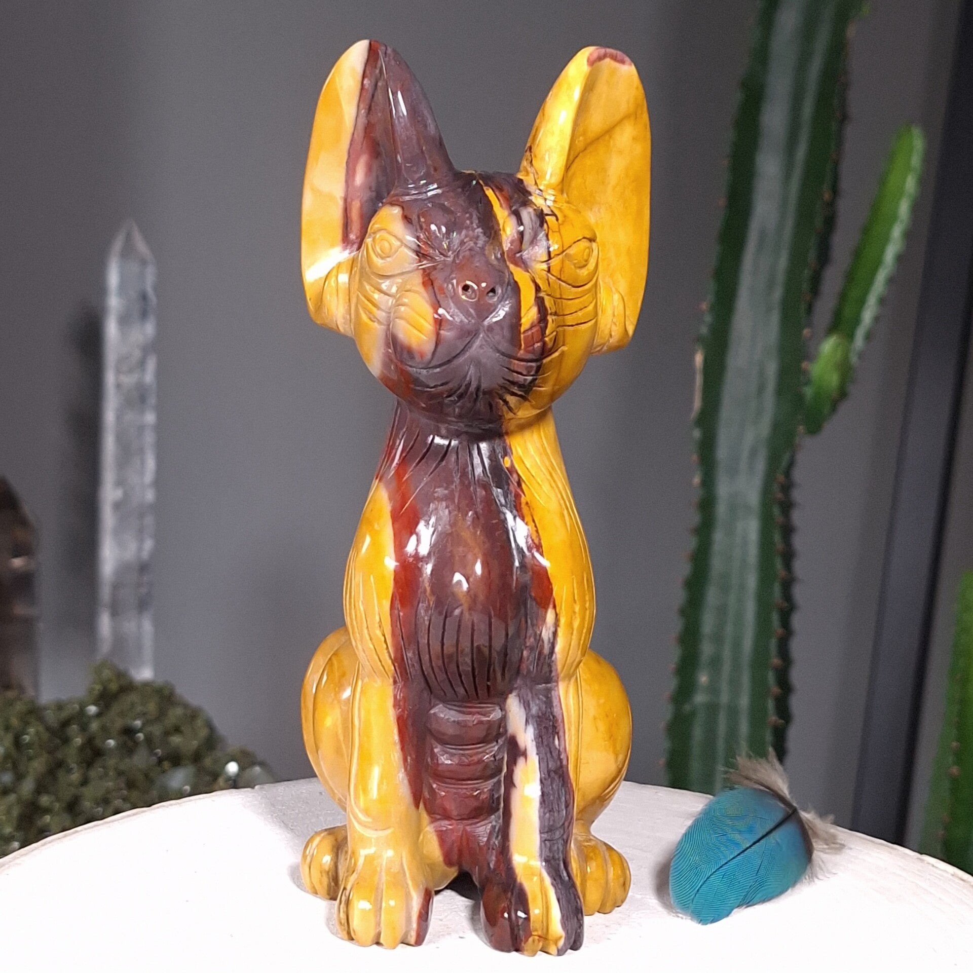 Mookaiet kat. Grote sphynx kat van 18,5 cm met prachtige kleuren. Bijzonder uniek exemplaar!