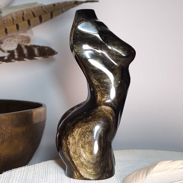 Obsidiaan. Prachtige grote Goud Obsidiaan edelsteen body / torso c.a 15 cm