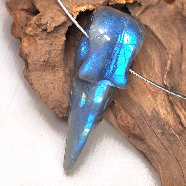 Labradoriet Raven skull hanger. Prachtige schedel van de Raaf