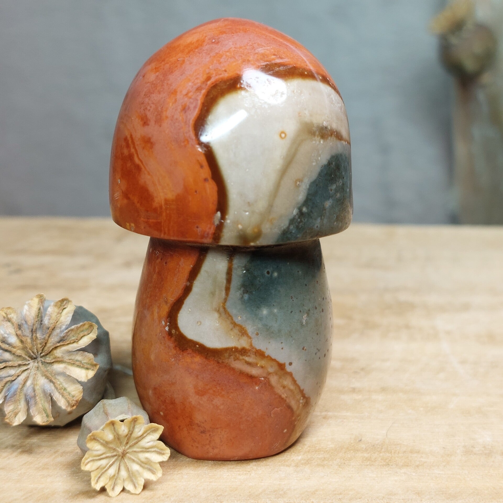 Polychroom Jaspis paddenstoel van 6,4 cm met prachtige kleuren