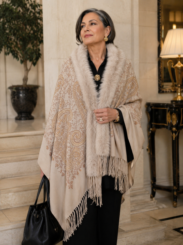 Écharpe chic et élégant beige brodé