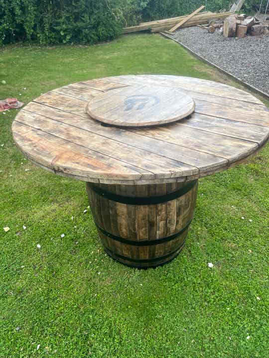 Whiskey Barrel Drinks Table