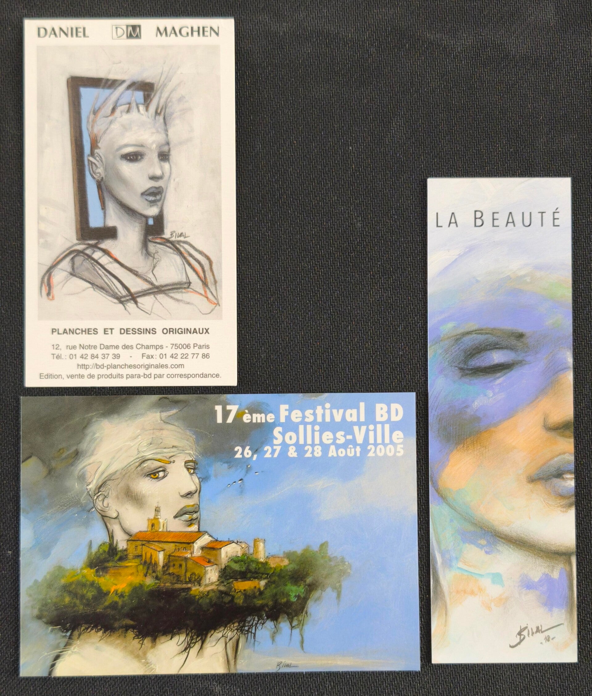 Enki Bilal – Lot de 3 Documents Promotionnels (Galerie Daniel Maghen - Festival BD Sollies-Ville - Printemps des Poètes, 2005-2019)