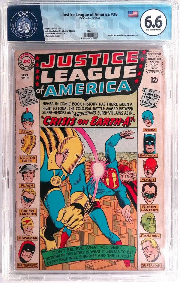 Justice League of America #38 - Crisis on Earth A - EGC 6.6 (DC Comics, Sept 1965)