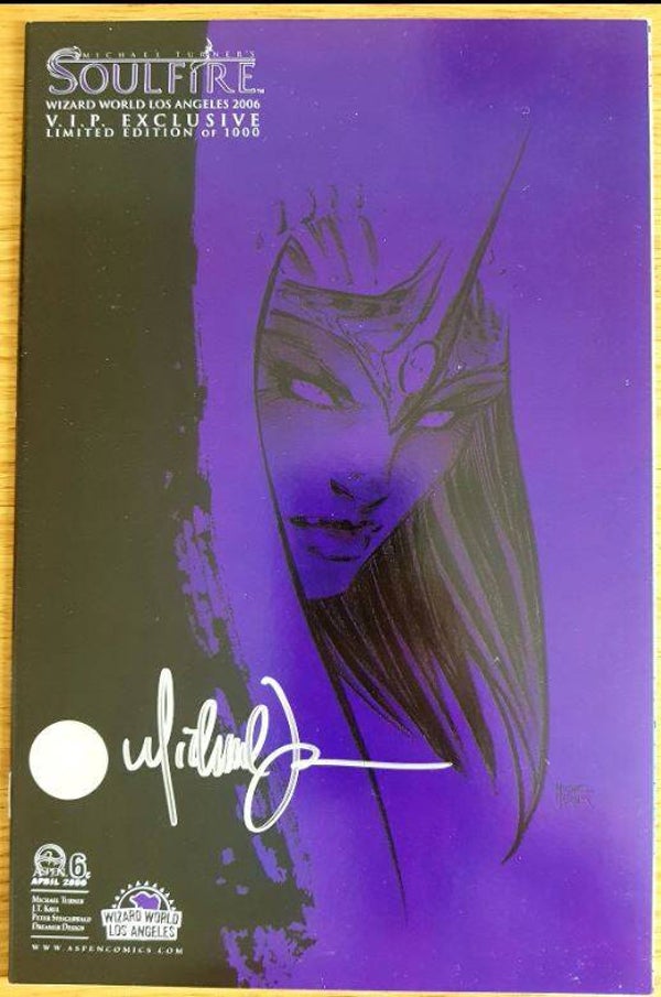 Soulfire (Vol.1) #6 – Variant Cover C – VIP Exclusive Wizard World Los Angeles – Signé Michael Turner + Sticker Wizard (CSA) (Aspen Comics, 2006)