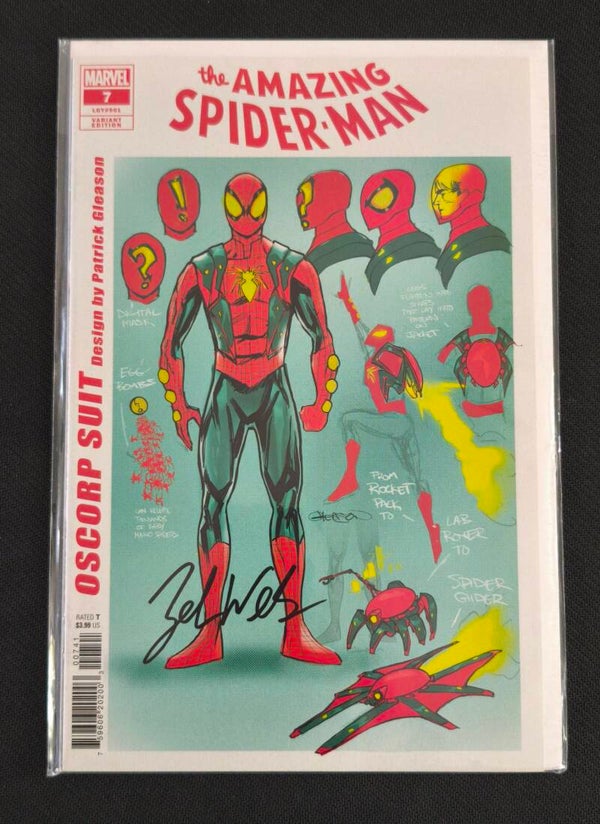 The Amazing Spider Man (Vol. 6) #7 – Variante Design - Oscorp Suit - par Patrick Gleason Signé par Zeb Wells avec COA CSA (Marvel Comics, 2022)