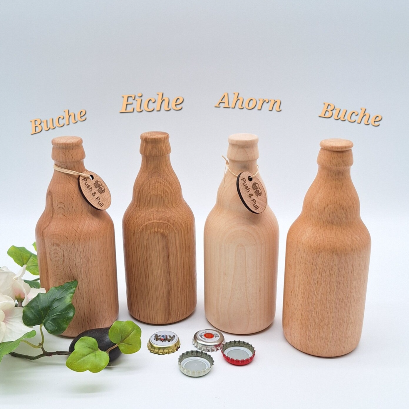 Gedrechselte Bierflasche - Stubbi-Flasche, gedrechseltes, Flaschenöffner, Kronkorkenöffner
