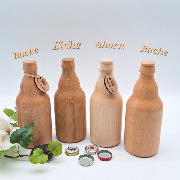 Gedrechselte Bierflasche - Stubbi-Flasche, gedrechseltes, Flaschenöffner, Kronkorkenöffner