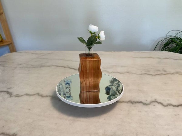 Hand made wooden vase with glass tube.