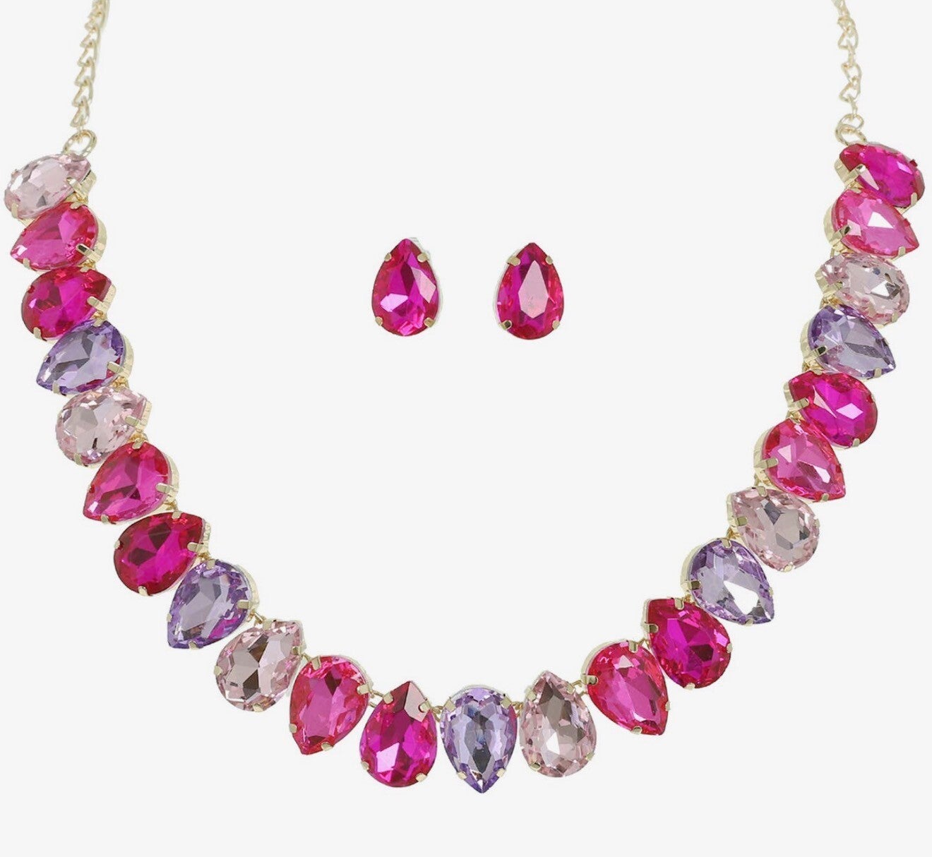 Teardrop Cut Crystal Gemstone Collar Necklace Set