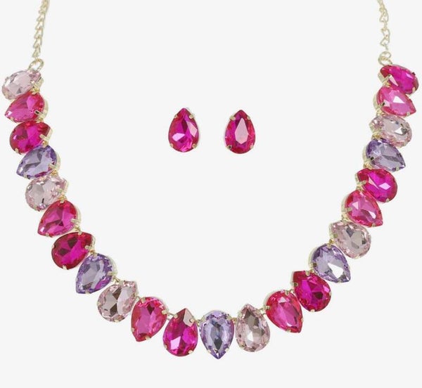 Teardrop Cut Crystal Gemstone Collar Necklace Set