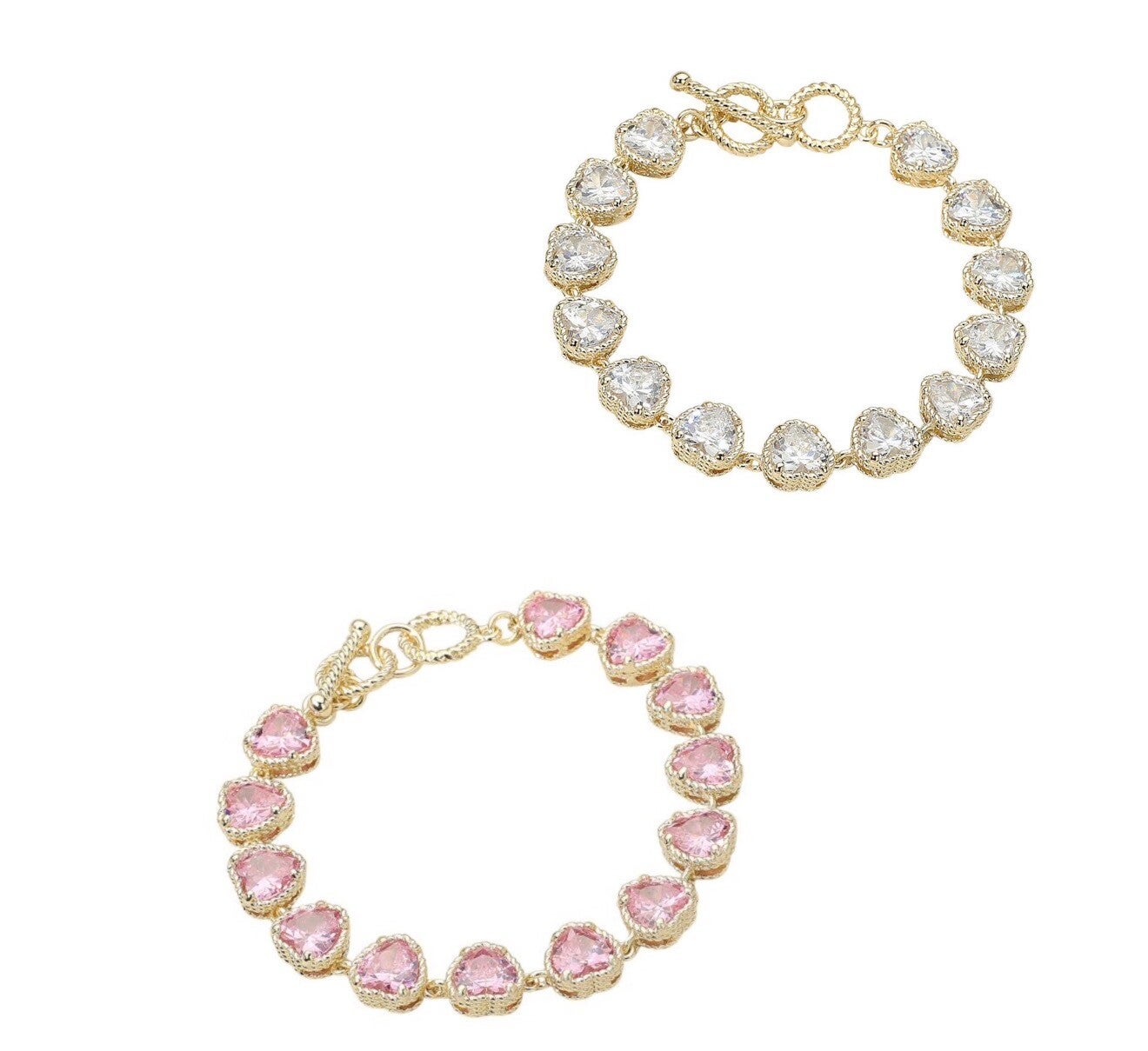 14K Gold Plated CZ Bezel Toggle Bracelet