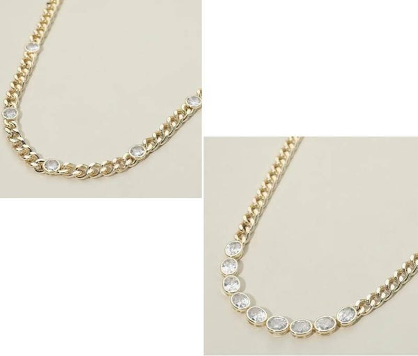 14k Gold Round Cz Bezel Chunky Curb Chain Bracelet