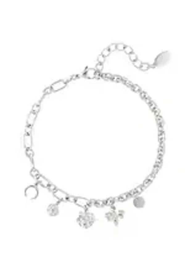 Enkelbandje schakel met bedels - zilver