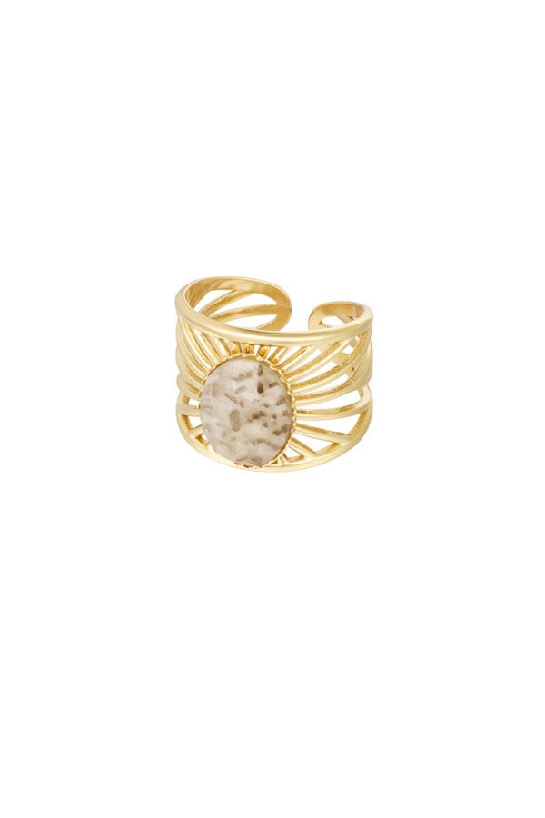 Ring sierlijk streepjes met steen - goud/beige