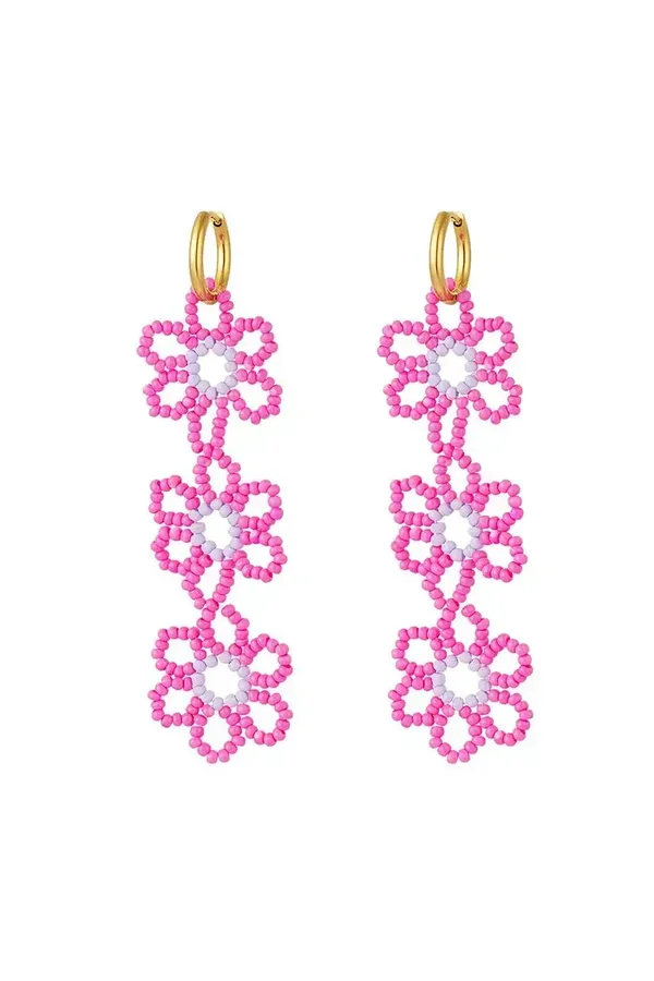 Oorbellen drie bloemen - fuchsia