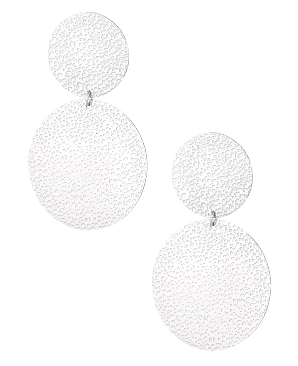 Oorbellen statement rondjes met print - zilver