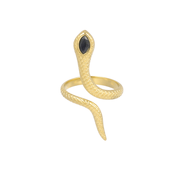 Zwarte slang ring - goud