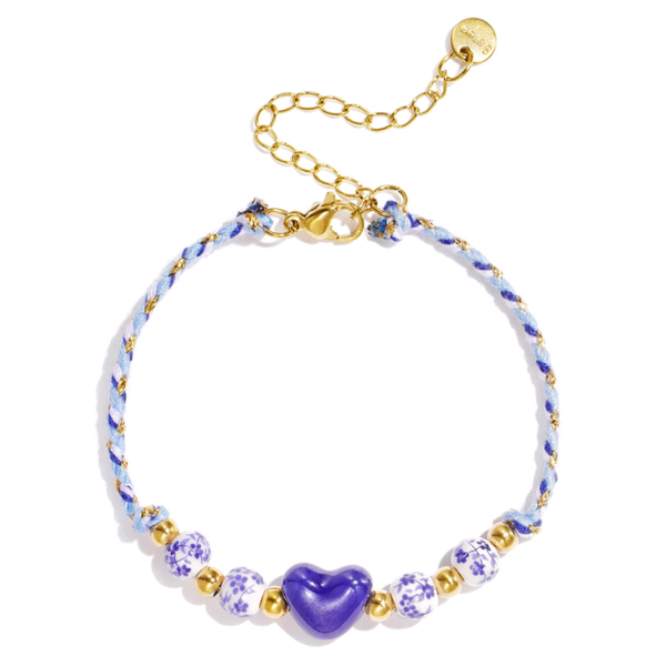Gevlochten armband met kralen design en hart
