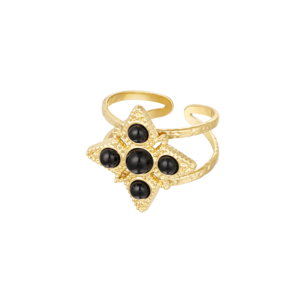 Ring ster met steentjes - zwart