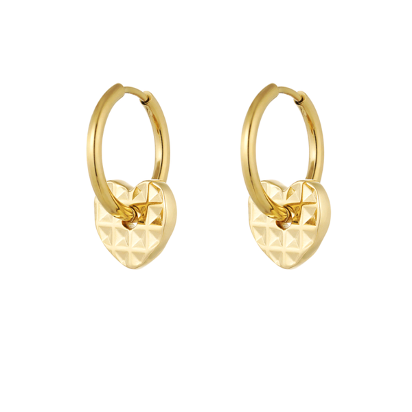 Oorbellen structuur met hart bedel - goud