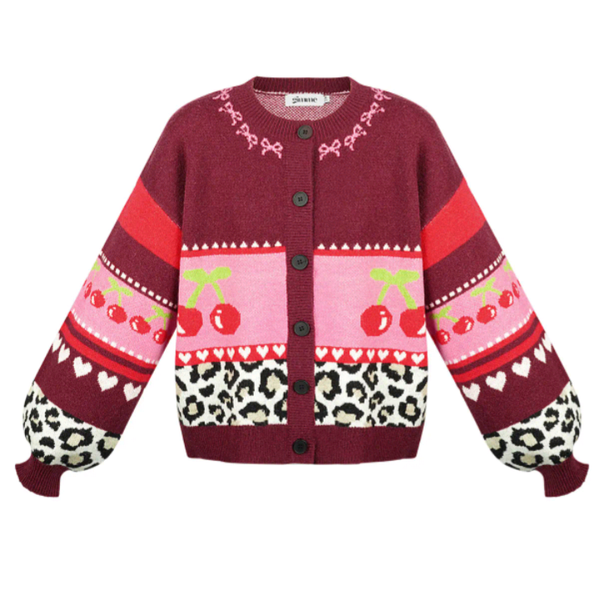 Cardigan kleurblok vrouw - wijnrood S/M