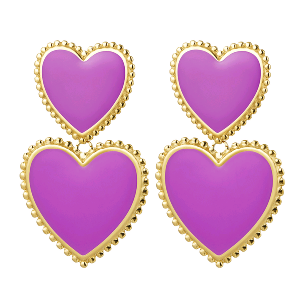Oorbellen 2x hart - paars