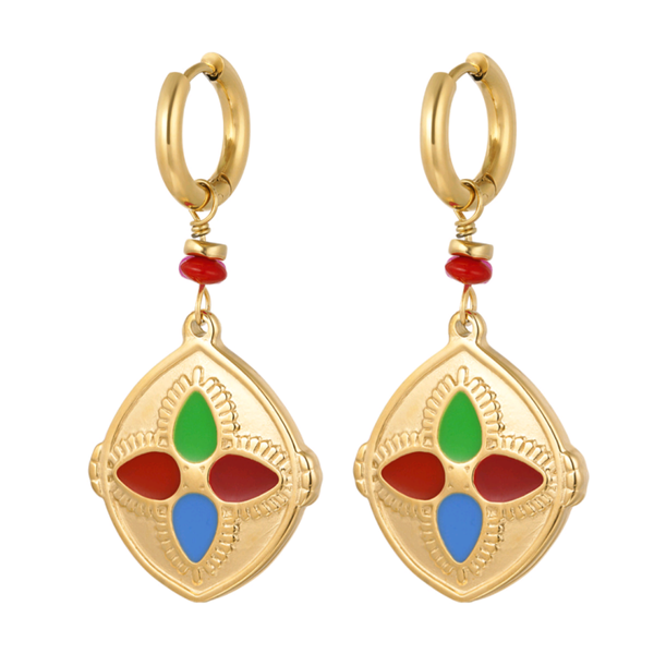 Oorbellen met kleurrijke coin - multicolour