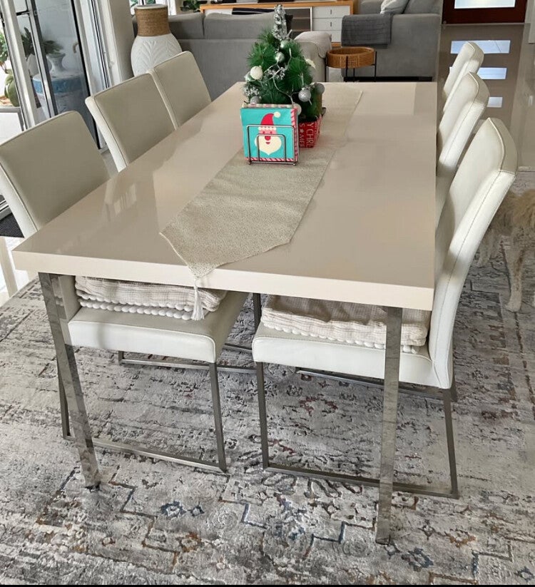 7 piece white glossy dining table