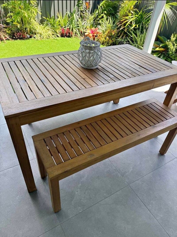 Wooden table and seating