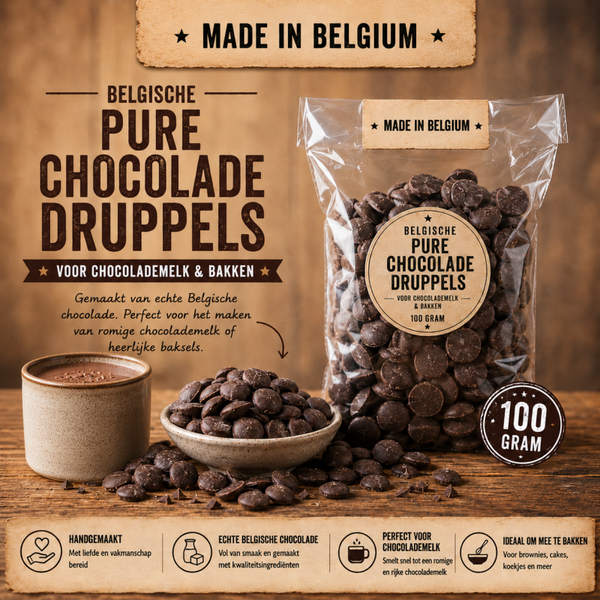 Belgische chocolade druppels puur 100 per gram