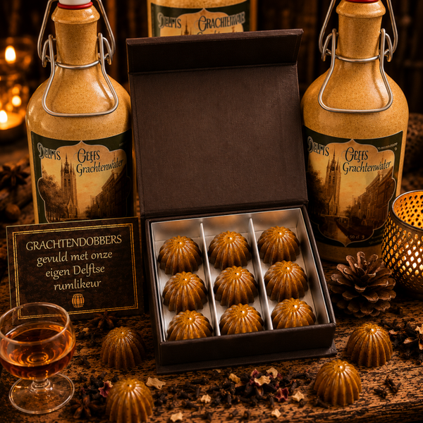 Grachten dobbers, bonbons met onze eigen rumlikeur Delfts Grachtenwater