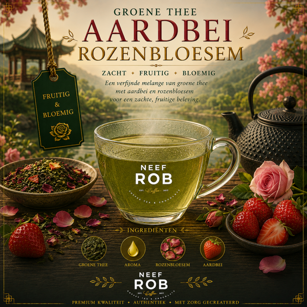 Groene thee met aardbei en rozenbloesem