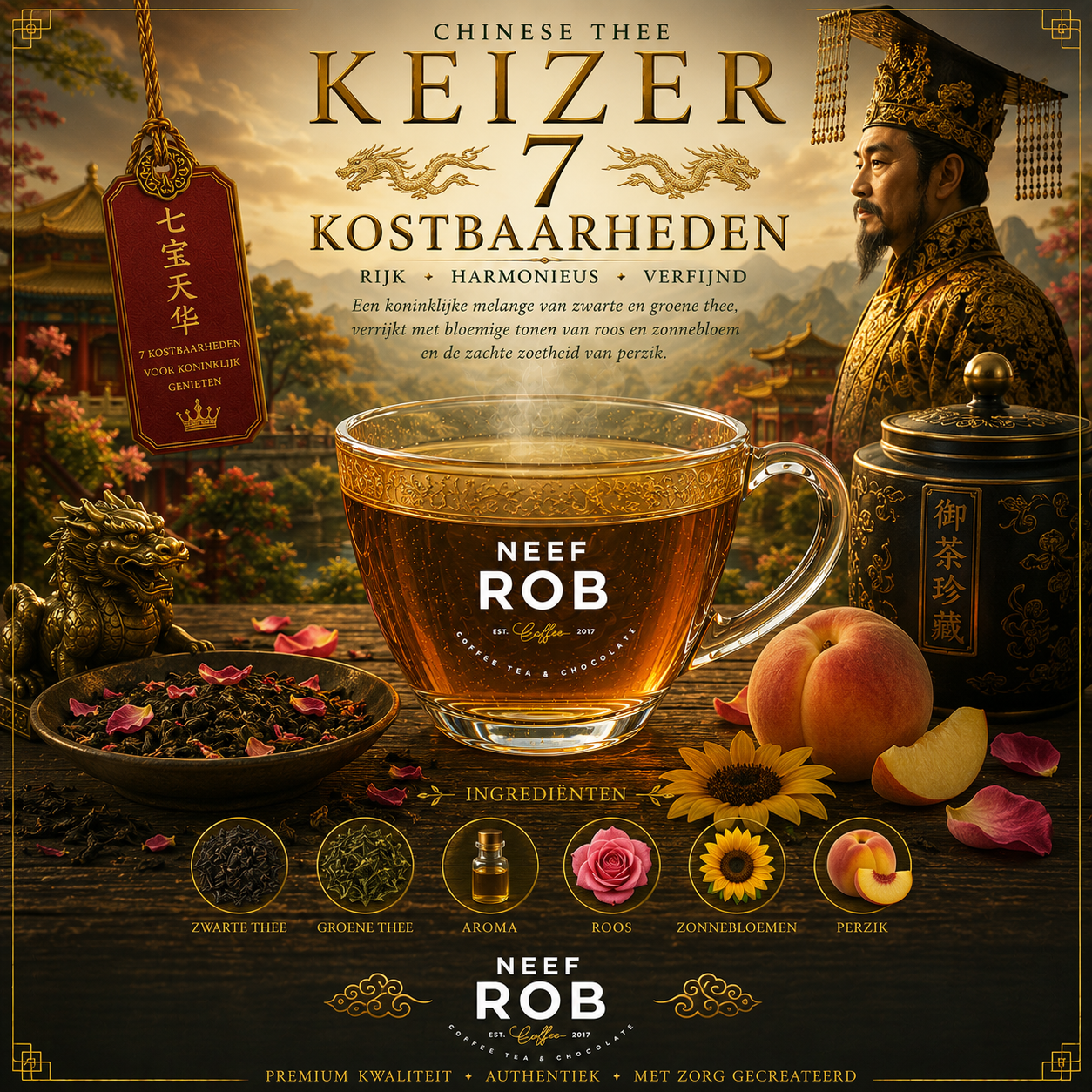 Keizers 7 kostbaarheden (melange van zwarte en groene thee)
